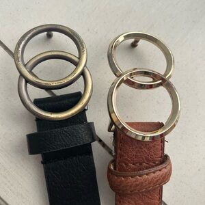 Double Ring Buckle Leather Belts - Brown